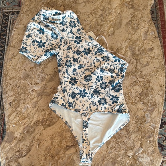 Free People Blue and White Bodysuit (thong back) Small NWT - Picture 3 of 3